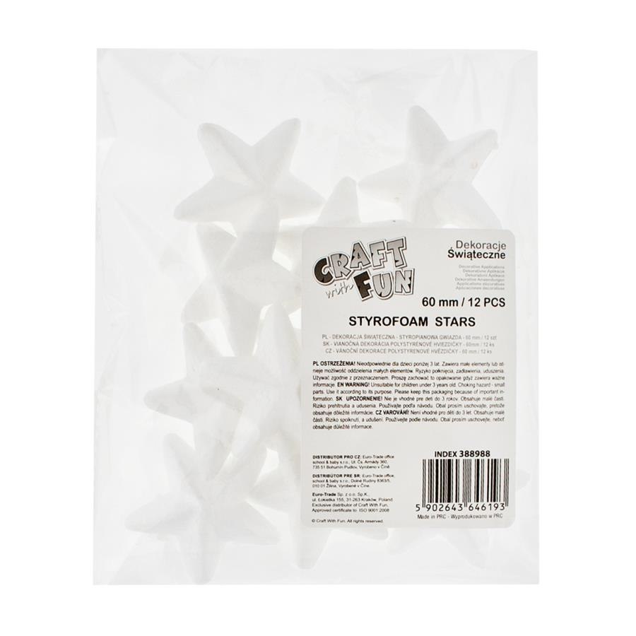 PAQUETE ESTRELLA DE POLIESTIRENO DECORATIVA 60MM.12 UDS. ARTESANÍA CON DIVERSIÓN 388988